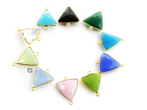 Gold Plated Faceted Triangle Connector, 20 mm, multiple gemstones, (BZC-7575) - Beadspoint