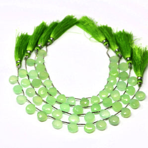 Green Chalcedony Faceted Heart Drops, 10-11 mm, Rich Color, Chalcedony Gemstone Beads, (CLGR-HRT-10-11)(177)