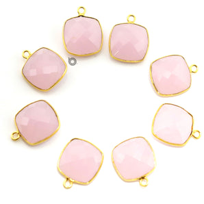 Gold Plated Faceted Rose Quartz Square Bezel, 17 mm, (BZC-7588) - Beadspoint