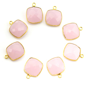 Gold Plated Faceted Rose Quartz Square Bezel, 17 mm (BZC-7588) - Beadspoint
