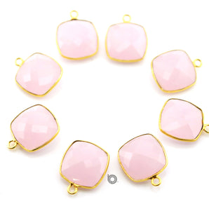 Gold Plated Faceted Rose Quartz Square Bezel, 17 mm, (BZC-7588) - Beadspoint