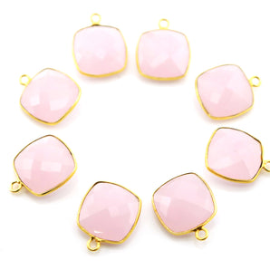 Gold Plated Faceted Rose Quartz Square Bezel, 17 mm (BZC-7588) - Beadspoint