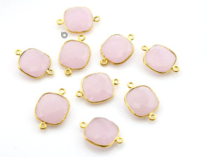 Gold Plated Faceted Rose Quartz Square Connector, 17 mm, (BZC-8000) - Beadspoint