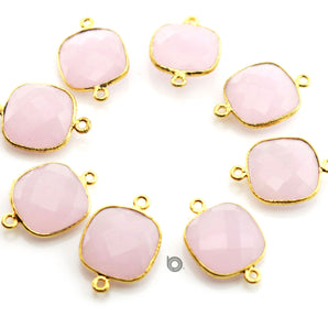 Gold Plated Faceted Rose Quartz Square Connector, 17 mm, (BZC-8000) - Beadspoint