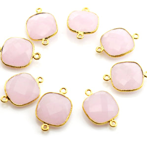 Gold Plated Faceted Rose Quartz Square Connector, 17 mm (BZC-8000) - Beadspoint