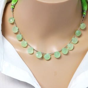 Green Chalcedony Faceted Heart Drops, 10-11 mm, Rich Color, Chalcedony Gemstone Beads, (CLGR-HRT-10-11)(177)