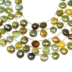 Sparkling Green Chalcedony Faceted Heart Drops, 10x11 mm, Rich Color, Chalcedony Gemstone Beads, (CLSGR-HRT-10-11)(179)