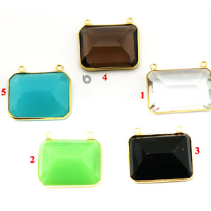 Gold Plated Faceted Rectangle Pendant, 22X32 mm, multiple gemstones, (BZC-8001) - Beadspoint