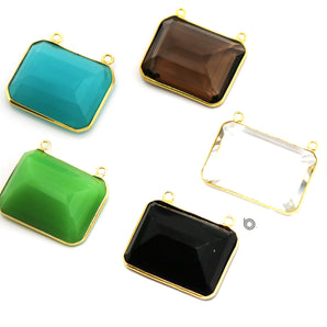 Gold Plated Faceted Rectangle Pendant, 22X32 mm, multiple gemstones, (BZC-8001) - Beadspoint