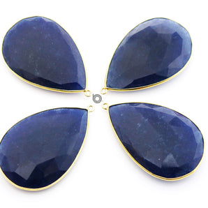 Gold Plated Faceted Dyed Sapphire Pear Bezel, 29x42 mm, (BZC-8002) - Beadspoint