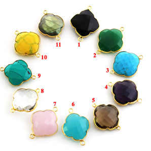 Gold Plated Faceted Clover Connector, 21 mm, multiple gemstones (BZC-8025) - Beadspoint