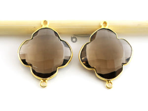 Gold Plated Faceted Clover Connector, 21 mm, multiple gemstones, (BZC-8025) - Beadspoint