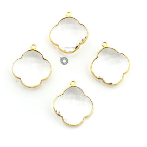 Gold Plated Faceted Rock Crystal Clover Bezel, 24 mm, (BZC-8038) - Beadspoint