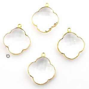 Gold Plated Faceted Rock Crystal Clover Bezel, 24 mm, (BZC-8038) - Beadspoint