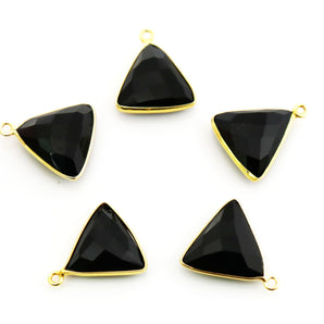Gold Plated Faceted Black Onyx Triangle Bezel, 18 mm (BZC-8039) - Beadspoint