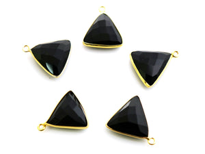 Gold Plated Faceted Black Onyx Triangle Bezel, 18 mm (BZC-8039) - Beadspoint