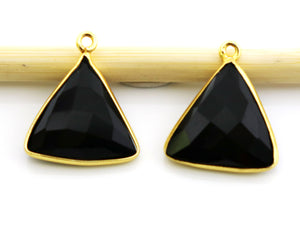 Gold Plated Faceted Black Onyx Triangle Bezel, 18 mm (BZC-8039) - Beadspoint