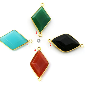 Gold Plated Faceted Diamond Connector, 16x24 mm, multiple gemstones, (BZC-8045) - Beadspoint