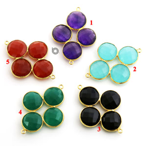 Gold Plated Faceted Fancy Connector, 30x33 mm, multiple gemstones, (BZC-8079) - Beadspoint
