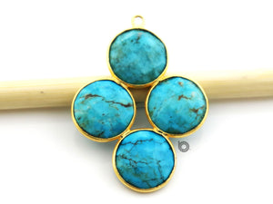 Gold Plated Faceted Fancy Pendant, 30x33 mm, multiple gemstones, (BZC-8085) - Beadspoint