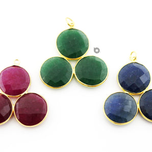 Gold Plated Faceted Fancy Pendant, 30x33 mm, multiple gemstones, (BZC-8095) - Beadspoint