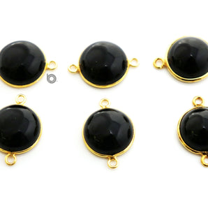 Gold Plated Smooth Black Onyx Cabachon Connector, 17 mm, (BZC-8103) - Beadspoint