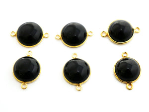 Gold Plated Smooth Black Onyx Cabachon Connector, 17 mm, (BZC-8103) - Beadspoint