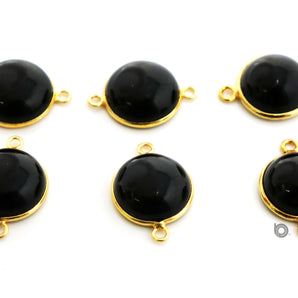 Gold Plated Smooth Black Onyx Cabachon Connector, 17 mm, (BZC-8103) - Beadspoint