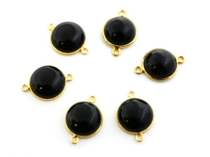 Gold Plated Smooth Black Onyx Cabachon Connector, 17 mm, (BZC-8103) - Beadspoint