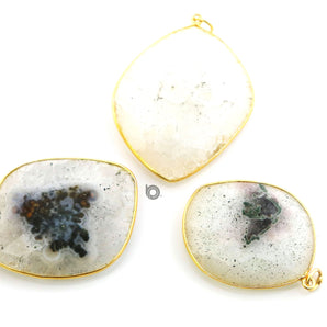 Gold Plated Faceted Fancy Solar Quartz Pendant, 32x37 mm, (BZC-8104) - Beadspoint