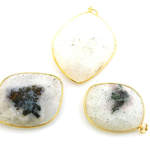 Gold Plated Faceted Fancy Solar Quartz Pendant, 32x37 mm, (BZC-8104) - Beadspoint