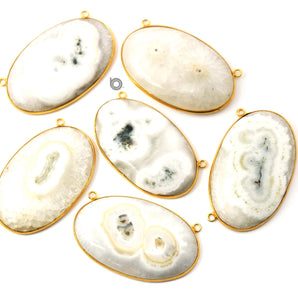 Gold Plated Faceted Oval Solar Quartz Pendant w/2 Bail, 31x51 mm, (BZC-8106) - Beadspoint