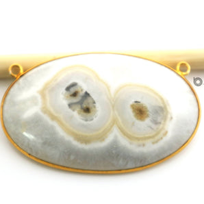 Gold Plated Faceted Oval Solar Quartz Pendant w/2 Bail, 31x51 mm, (BZC-8106) - Beadspoint