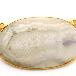 Gold Plated Faceted Oval Solar Quartz Pendant w/2 Bail, 34x55 mm, (BZC-8107) - Beadspoint