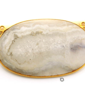 Gold Plated Faceted Oval Solar Quartz Pendant w/2 Bail, 34x55 mm, (BZC-8107) - Beadspoint