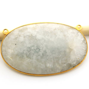 Gold Plated Faceted Oval Solar Quartz Pendant w/2 Bail, 34x55 mm, (BZC-8107) - Beadspoint