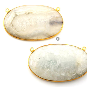 Gold Plated Faceted Oval Solar Quartz Pendant w/2 Bail, 34x55 mm, (BZC-8107) - Beadspoint