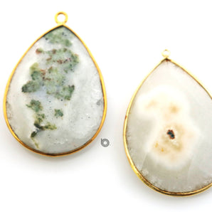 Gold Plated Faceted Large Solar Quartz Pear Pendant, 37x50 mm, (BZC-8108) - Beadspoint