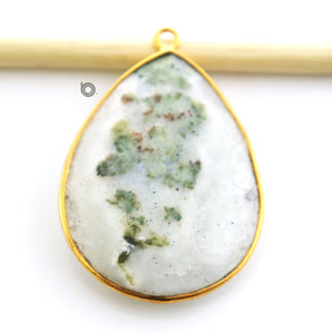 Gold Plated Faceted Large Solar Quartz Pear Pendant, 37x50 mm, (BZC-8108) - Beadspoint