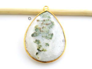 Gold Plated Faceted Large Solar Quartz Pear Pendant, 37x50 mm, (BZC-8108) - Beadspoint