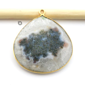 Gold Plated Faceted Large Solar Quartz Heart Pendant, 35 mm, (BZC-8109) - Beadspoint