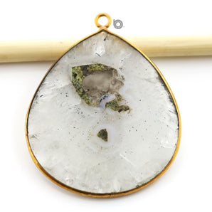 Gold Plated Faceted Large Solar Quartz Pendant, 42x47 mm, (BZC-8111) - Beadspoint