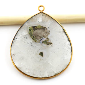 Gold Plated Faceted Large Solar Quartz Pendant, 42x47 mm, (BZC-8111) - Beadspoint