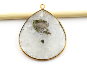 Gold Plated Faceted Large Solar Quartz Pendant, 42x47 mm, (BZC-8111) - Beadspoint