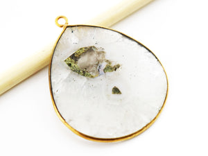 Gold Plated Faceted Large Solar Quartz Pendant, 42x47 mm, (BZC-8111) - Beadspoint