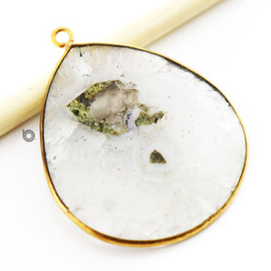 Gold Plated Faceted Large Solar Quartz Pendant, 42x47 mm, (BZC-8111) - Beadspoint