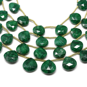 Dyed Emerald Faceted Heart Drop, 11-12mm, Rich Color, Emerald Gemstone Beads, (DEM-HRT-11)(199)