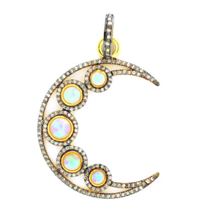 Pave Diamond Opal Crescent Moon Pendant, (DOP-7111 ) - Beadspoint