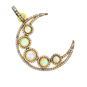 Pave Diamond Opal Crescent Moon Pendant, (DOP-7111 ) - Beadspoint