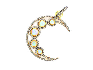 Pave Diamond Opal Crescent Moon Pendant, (DOP-7111 ) - Beadspoint